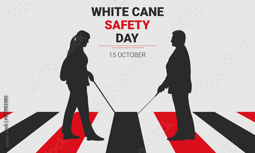 White Cane Safety Day.Vector illustration with silhouettes of blind people with white canes.