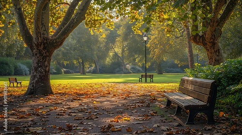 Park with Sycamore Trees Platanus in London UK photo