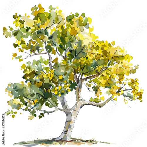 Watercolor vector of a plane tree, isolated on a white background, plane tree vector