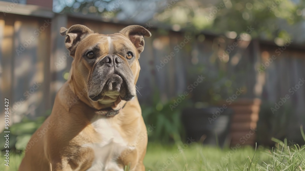 Fototapeta premium English Bulldog in a backyard