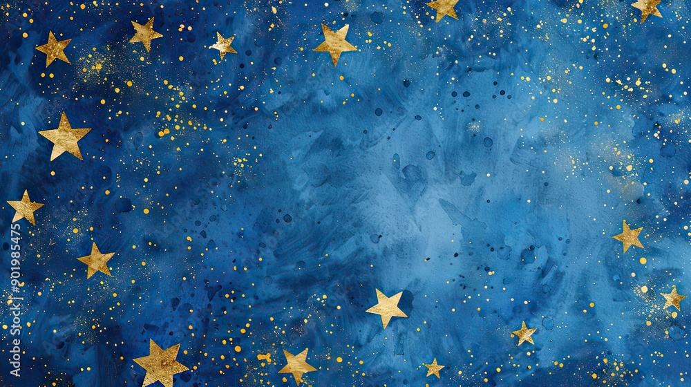 Golden Stars Against Deep Blue Background With Textured Patterns Golden Stars Against Deep Blue Background With Textured Patterns