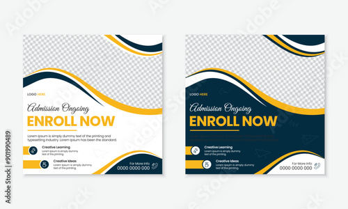 Education back to school admission open social media post template design for online institute ads promotion marketing in square banner layout, new minimalist educational post design bundle set