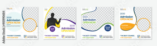 Back-to-School social media post design , school admission open promotional square banner template bundle, eye catching Instagram, Facebook ad kit, premium new educational web banner for enrollment