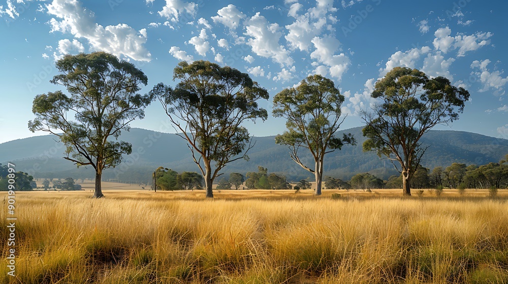 Scenic view with Eucalyptus trees Eucalyptus globulus in the Australian outback Scenic view with Eucalyptus trees Eucalyptus globulus in the Australian outback