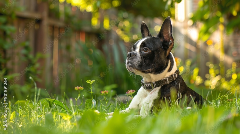 Boston Terrier in the backyard Boston Terrier in the backyard