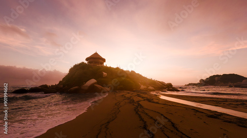 Fotografie Tropical Beach at Sunrise in Cape San Juan - Tayrona National Park, Colombia