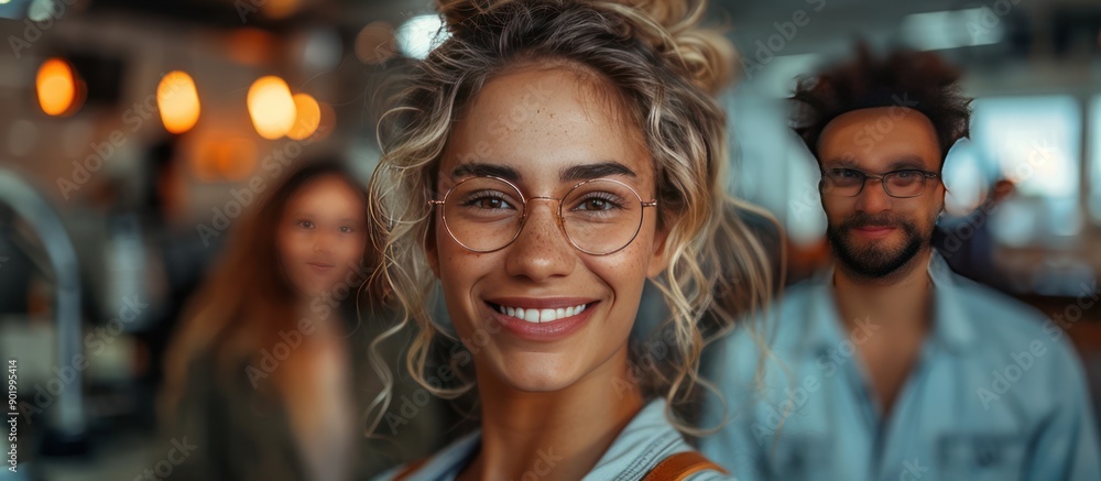 Smiling Woman With Glasses in a Cafe Smiling Woman With Glasses in a Cafe