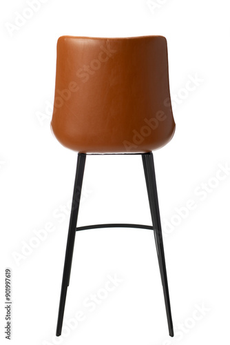 Leather bar stool back view isolated on white background