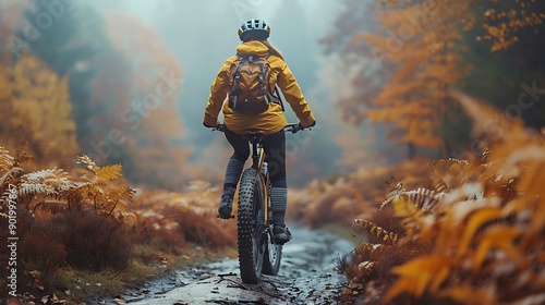 Solo European woman on a mountain bike navigating the trails of the Ardennes Belgium photo