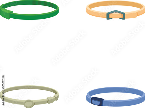 Illustration of four different colorful wristbands on a white background