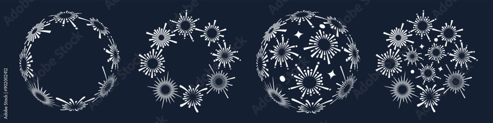 Set of creative fireworks explosion logo design vector, round fireworks white color design vector. Set of creative fireworks explosion logo design vector, round fireworks white color design vector.