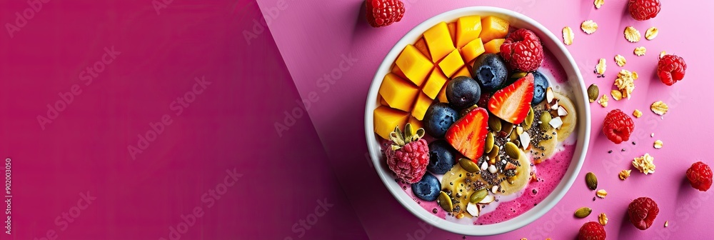 Colorful Fruit Smoothie Bowl With Vibrant Toppings Captured in Bright Lighting Colorful Fruit Smoothie Bowl With Vibrant Toppings Captured in Bright Lighting