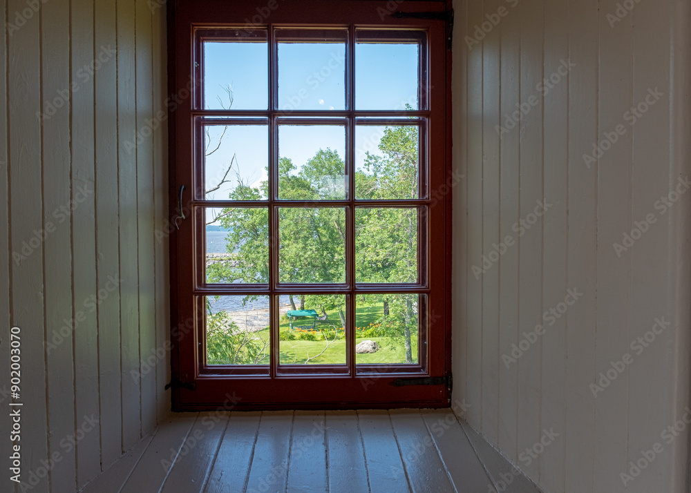 Fototapeta premium View on a lake and trees from a window