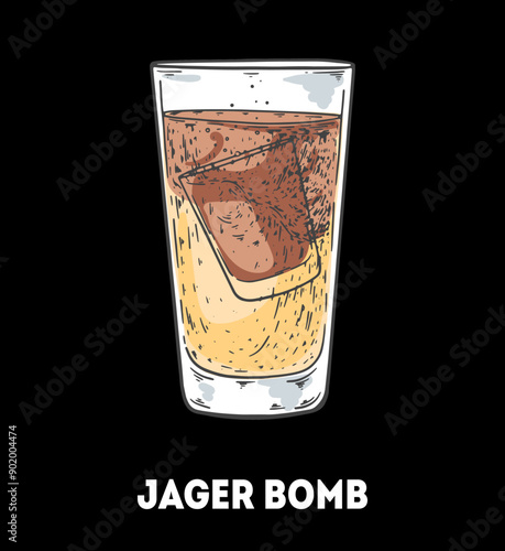 Jager bomb cocktail illustration. Hand drawn sketch. Vector illustration. Isolated object.