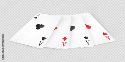 Ace card suit set vector illustration. Four aces poker playing cards winner hand