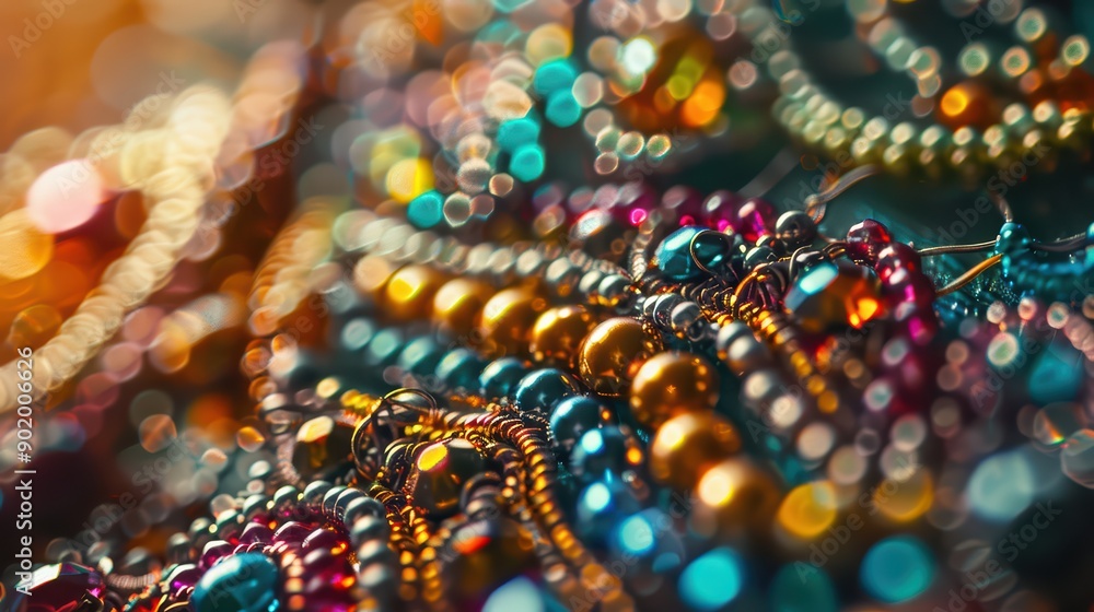 A handmade jewelry project with beaded necklaces and intricate metalwork A handmade jewelry project with beaded necklaces and intricate metalwork