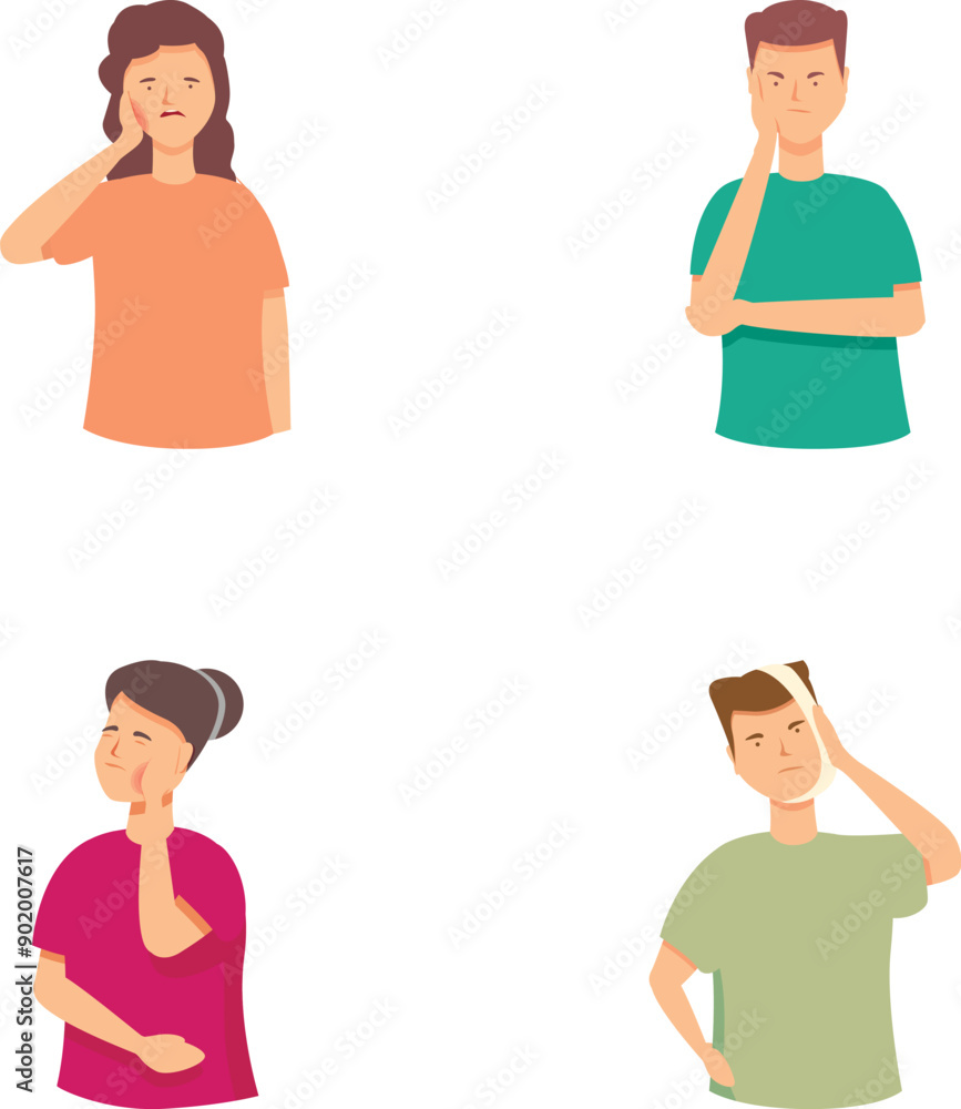 Four illustrations of individuals showing puzzled expressions and gestures of uncertainty Four illustrations of individuals showing puzzled expressions and gestures of uncertainty