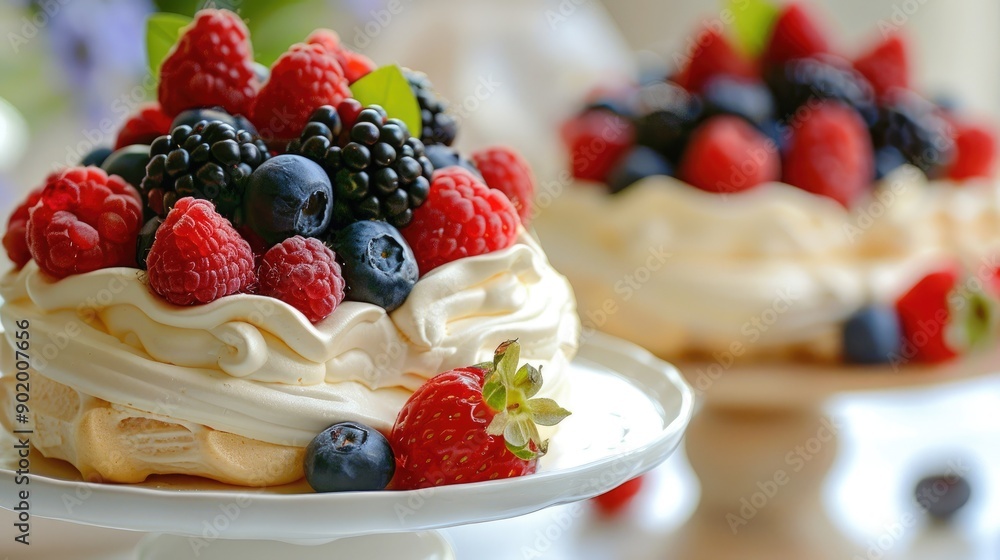 Mini Pavlova topped with fresh berries traditional treat with a modern touch Mini Pavlova topped with fresh berries traditional treat with a modern touch