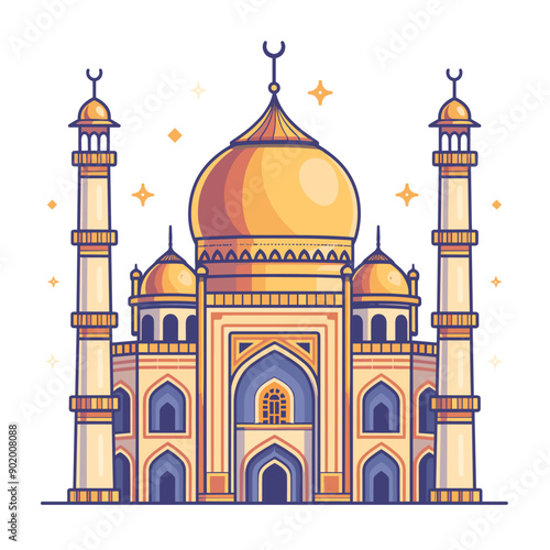 Taj Mahal. Vector illustration in flat cartoon style on white background