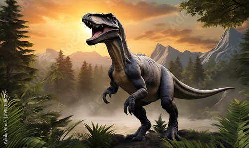 Realistic image of a dinosaur similar to allosaurus photo