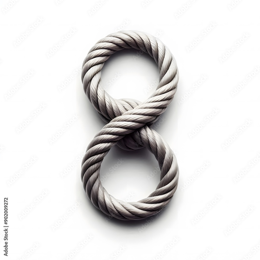 Close-up of a double fisherman's knot on a white background, highlighting the secure twists and turns. Close-up of a double fisherman's knot on a white background, highlighting the secure twists and turns.