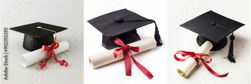 Wallpaper Mural Set of symbolic black graduation cap with a gold tassel, highlighting educational achievement isolated on transparent background  (3) Torontodigital.ca