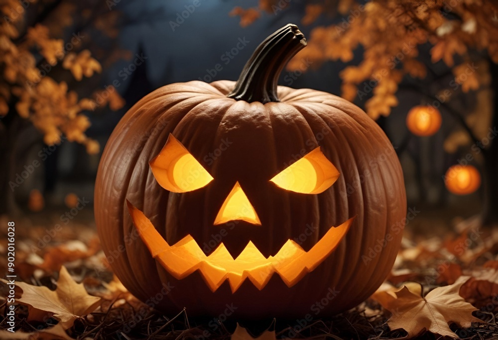 Fototapeta premium Halloween pumpkin, autumn, night