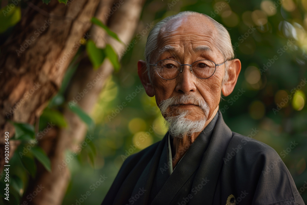 A man with a beard and glasses is standing in front of a tree A man with a beard and glasses is standing in front of a tree