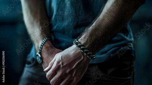 Male model showcasing steel bracelet