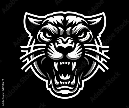 Black Panther roaring minimal logo black and white. | Lion head illustration | Lion head mascot logo | Lion artwork | Lion animal illustration | Lion angry tattoo | Tiger minimal logo | Lion flat and 