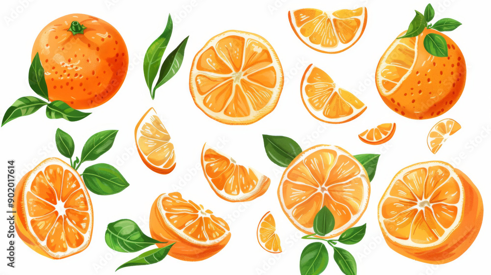 A set of oranges isolated on a white background A set of oranges isolated on a white background