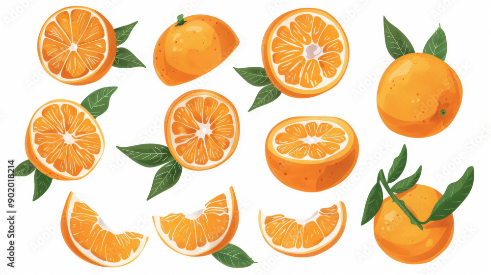 A set of oranges isolated on a white background A set of oranges isolated on a white background