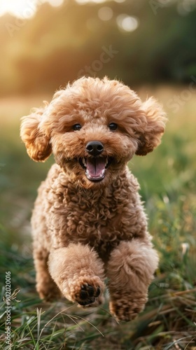 Wallpaper Mural A cute little dog is running through a field of grass Torontodigital.ca
