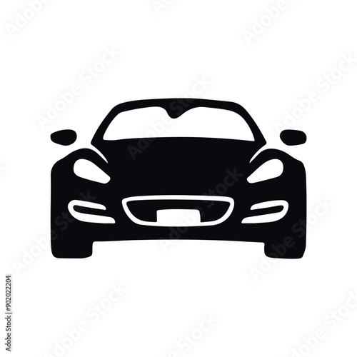 modern sports car, front view, sleek design, minimalistic silhouette, black and white, bold lines, high contrast, car logo style
 photo