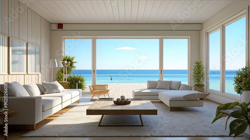 coastal living room interior background  house layout  hotel room by the sea