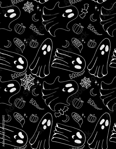 seamless pattern with black and white ghosts