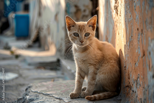 A cat is sitting on a wall