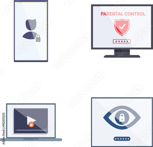 Secure your digital data with this comprehensive set of privacy and cybersecurity vector icons for data protection, internet safety, and parental control