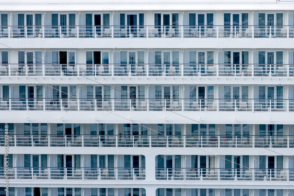 Cruise Ship rooms , Exterior View of many Balcony rooms on a cruise Liner Cruise Ship rooms , Exterior View of many Balcony rooms on a cruise Liner