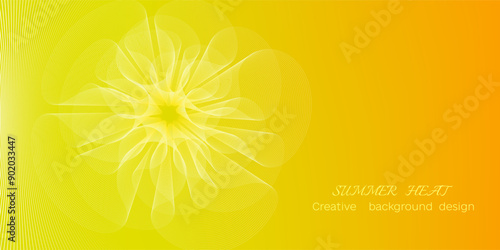 Minimalistic background with subtle waves. Design element with harmonious moving lines and flower shape. Modern yellow hot gradient. Futuristic technology concept. Vector illustration