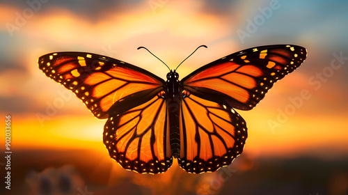 butterfly in the sunset photo