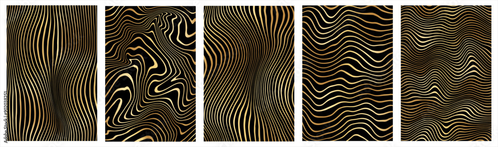 Hand drawn golden groovy, backgrounds, patterns set. Gold marble stains. Distorted uneven glittering foil stripes, warped fluid organic wavy lines, doodle waves. Striped rectangle templates collection Hand drawn golden groovy, backgrounds, patterns set. Gold marble stains. Distorted uneven glittering foil stripes, warped fluid organic wavy lines, doodle waves. Striped rectangle templates collection