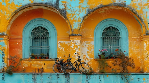 Indian couple on a bike ride through the historical sites of Mysore India photo