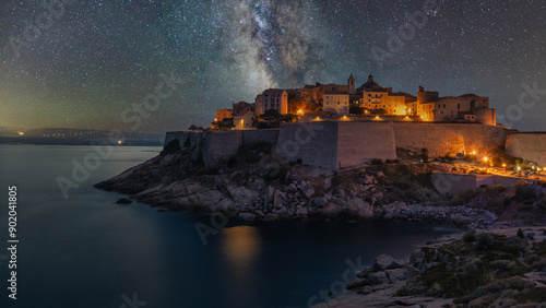 Tableau sur toile View of the Citadel of Calvi on Corsica by night, France - Travel concept for magazines, websites, banners, cards,