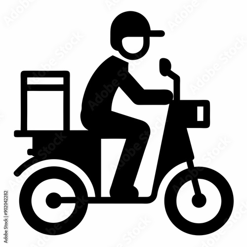 Fast and Reliable Delivery Man on Motorcycle Icon Efficient Service in Motion photo