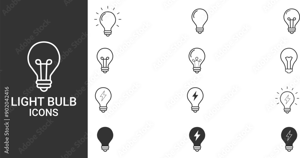 Bulb light vector icons set. Light bulb, electricity, energy symbol. Vector illustration Bulb light vector icons set. Light bulb, electricity, energy symbol. Vector illustration