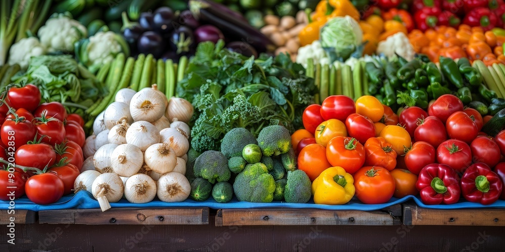 Vibrant Display of Fresh Organic Vegetables in Market Vibrant Display of Fresh Organic Vegetables in Market