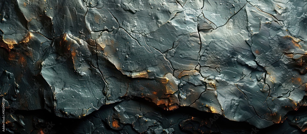 Abstract Cracked Texture of Dark Stone with Golden Highlights Abstract Cracked Texture of Dark Stone with Golden Highlights