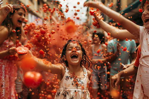 Spanish family during La Tomatina festival photo