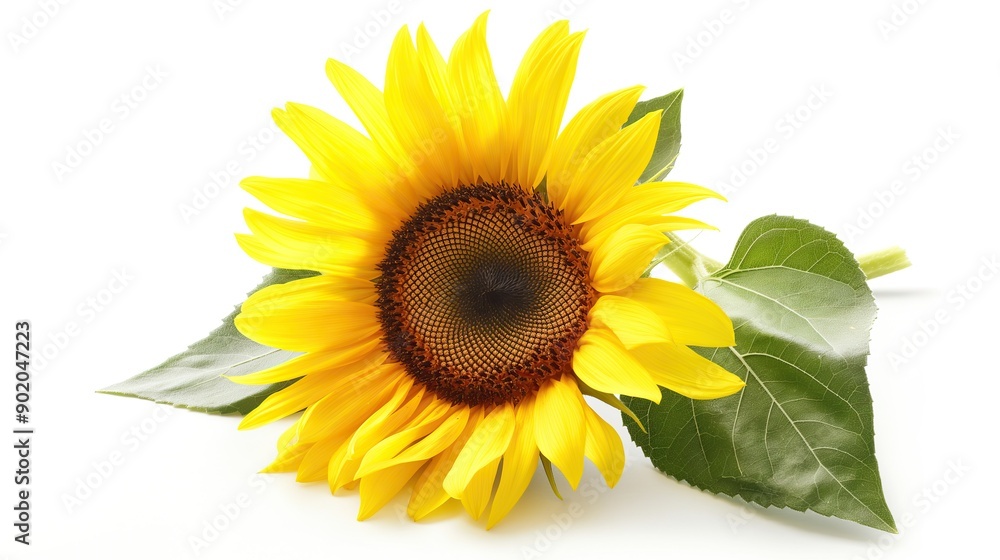 Fototapeta premium one single sunflower flower on white background